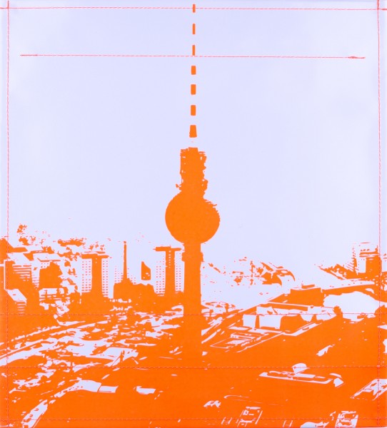 Wechseldeckel für Tasche - Stadtsilhouette Berlin - grau/rot - Größe M