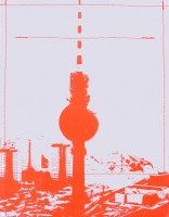 Deckel S - Stadtsilhouette Berlin grau/leuchtrot