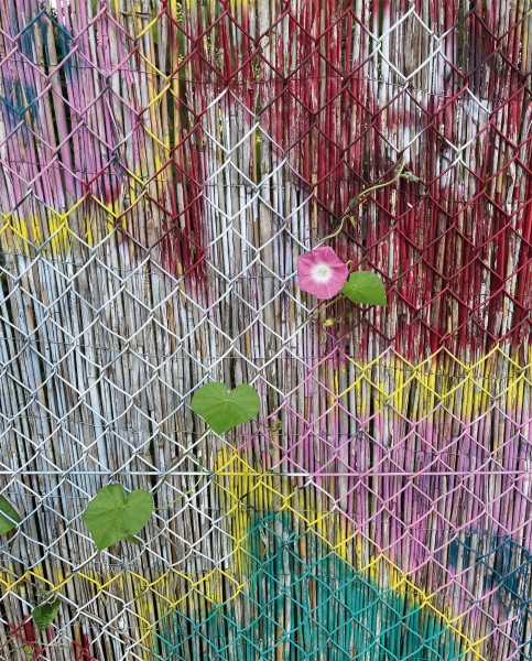 Wechseldeckel für Umhängetasche - Zaun – grün/pink - Größe L